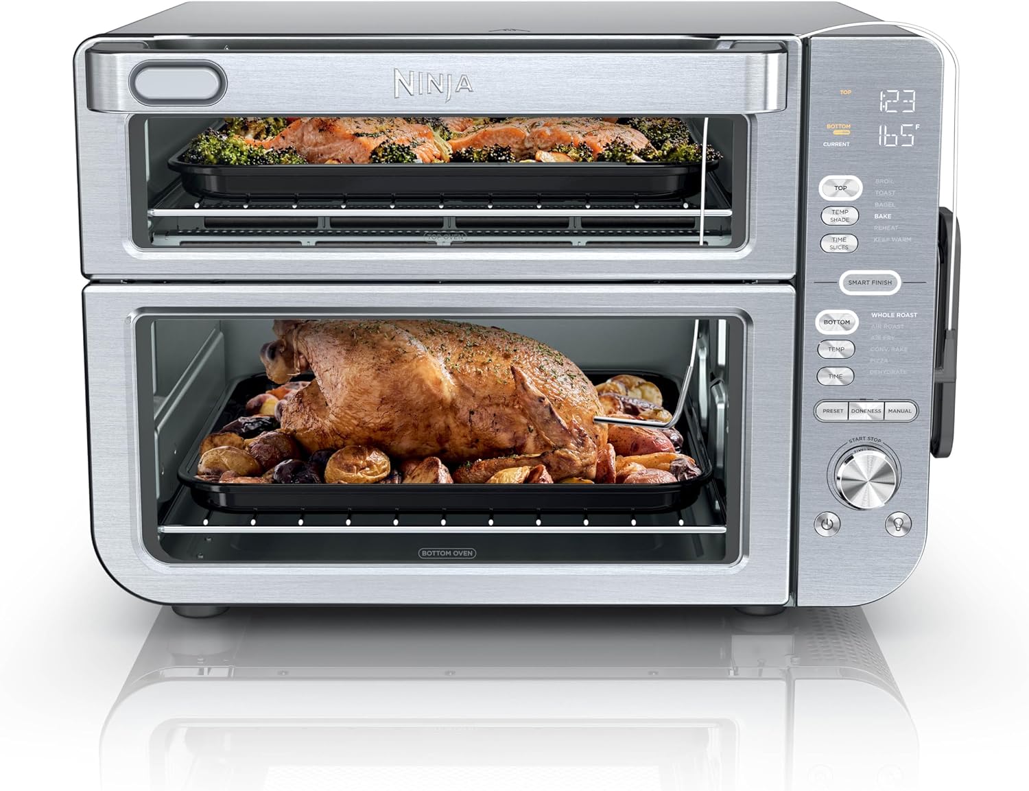 Ninja Air Fryer & Toaster Oven Combo with Thermometer | Double Stack XL | 12-in-1 | Smart Finish & DualZone Technology Cook 2 Meals at Once | Air Fry, Bake, Broil, Reheat | Stainless Steel | DCT651