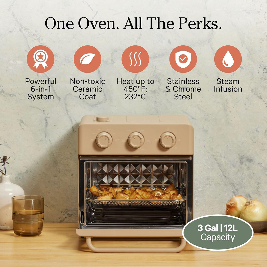 Our Place Wonder Oven & Essentials Kit | 6-in-1 Air Fryer Toaster Oven with Steam Infusion | Countertop Convection Oven Combo with Extra Bake Pan & Air Fryer Basket | Non-toxic, PFAS-Free Duo | Steam