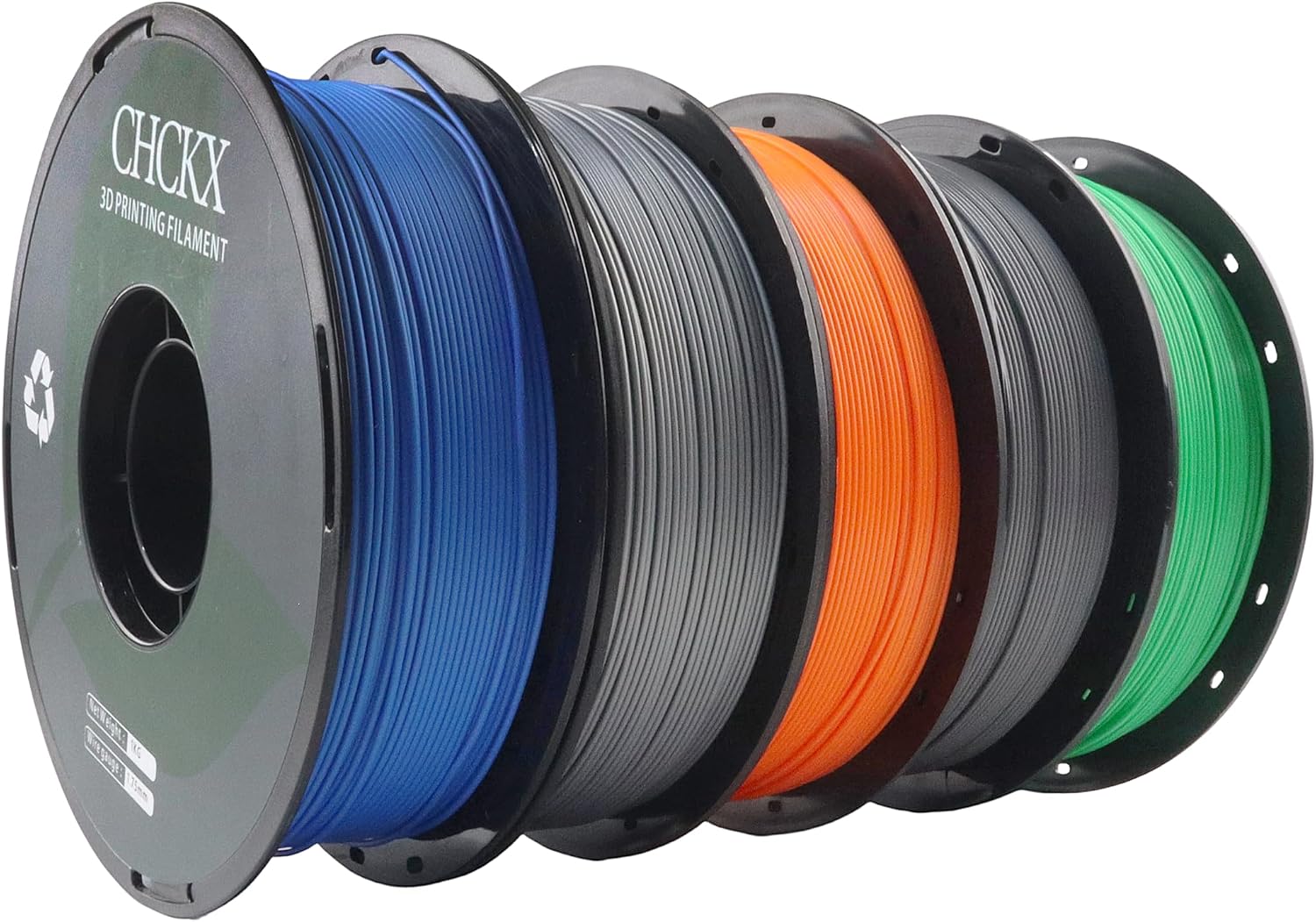 10 Pack PLA 3D Printer Filament Bundle, 1.75 mm, 1kg Spool (2.2lbs), Dimensional Accuracy +/- 0.02 mm, Black White Grey Red Green Purple Skin Blue Orange Silver