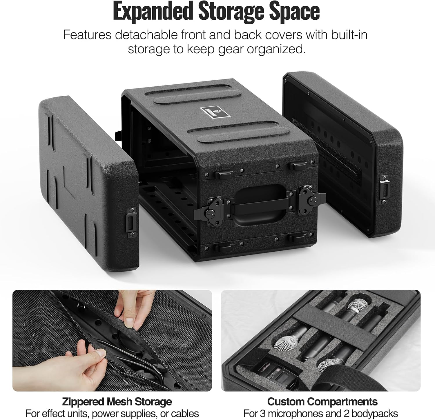 Phenyx Pro 4U Shallow Rack Case, 19' Rackmount Road Case, Detachable Front and Back Cover Storage, Shockproof & Waterproof, Server Rack Cabinet for Wireless Mic Systems, IEMs, Amplifiers (PRCSE-4U)