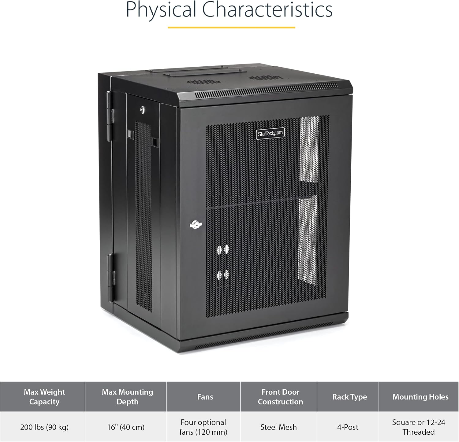 StarTech 4-Post 15U Wall Mount Network Cabinet w/ 1U Shelf, 19' Wall-Mounted Server Rack Kit for IT / Data Computer Equipment, Ships Fully Assembled