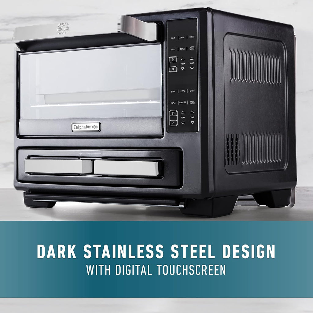 Calphalon Performance 12-in-1 Air Fry Toaster Oven with Dual Zone 12' Pizza Drawer Oven combo,Digital Precision Controls, Dark Stainless