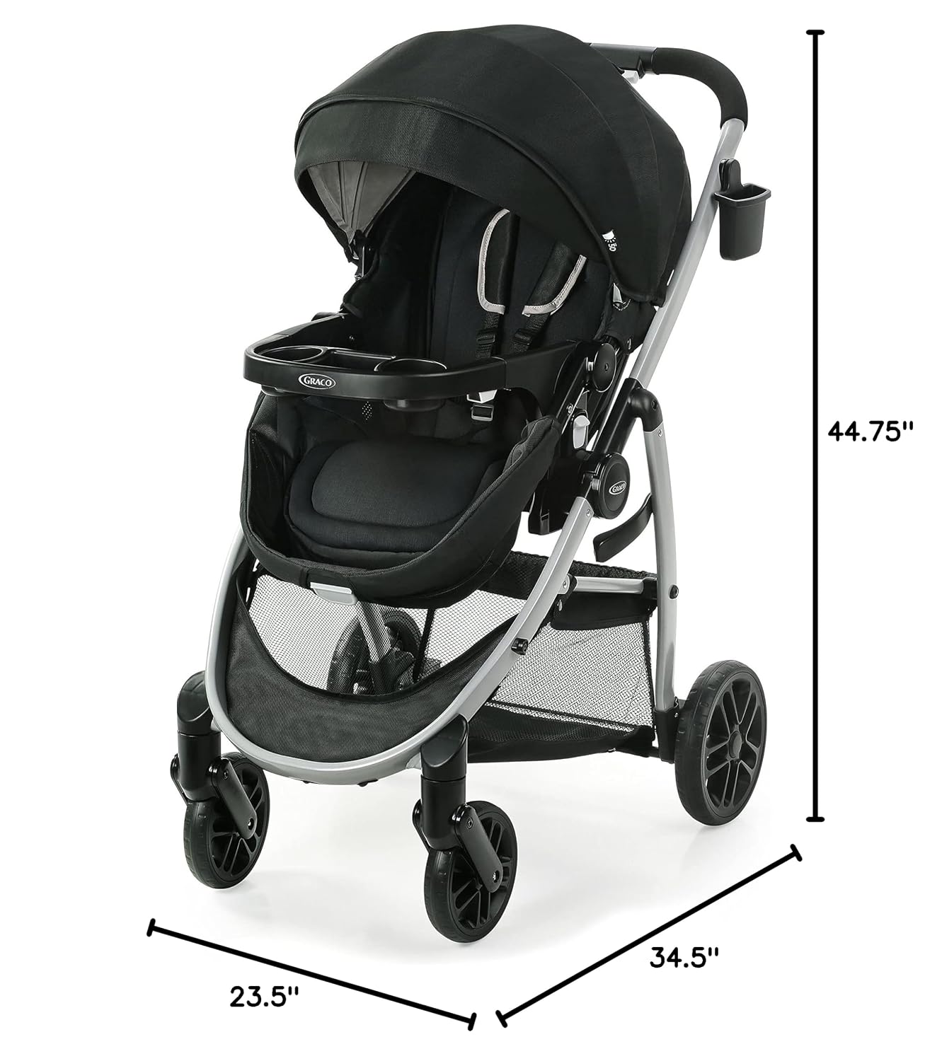 Graco® Modes Pramette Stroller, 3-in-1 Baby Stroller, 3 Modes from Infant Car Seat Carrier, Infant Pramette, to Toddler Stroller, Reversible Seat, One Hand Fold, Extra Storage, Child Tray, Pierce