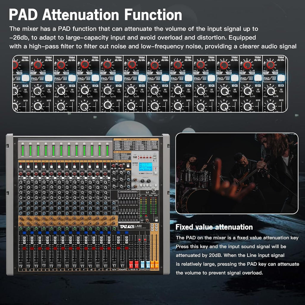 12 Channel Audio Mixer for Recording, USB Mixing Console with 99 DSP Effects, 48V Phantom Power, XLR Inputs for Studio, Streaming, Content Creation