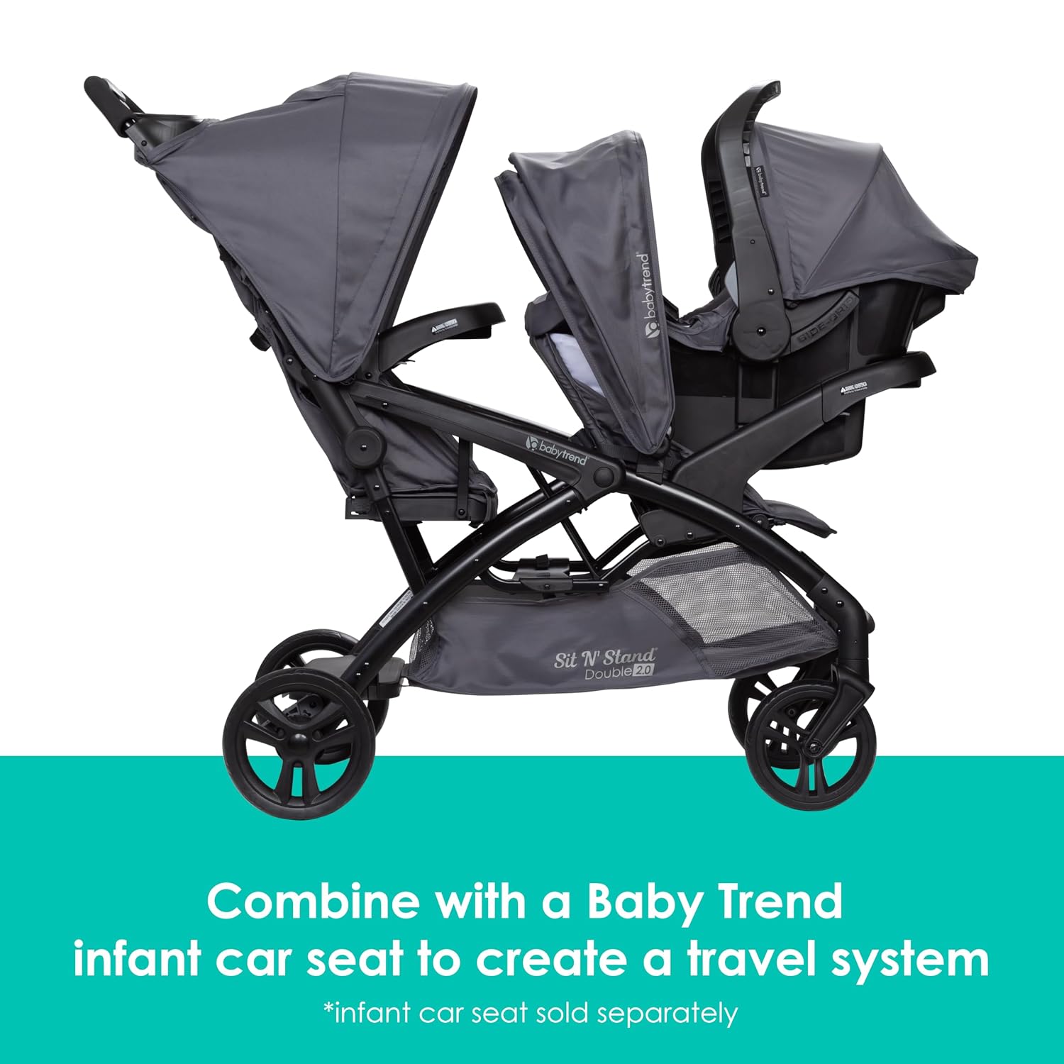 Baby Trend Sit N' Stand® Double 2.0 Stroller, Dash Grey