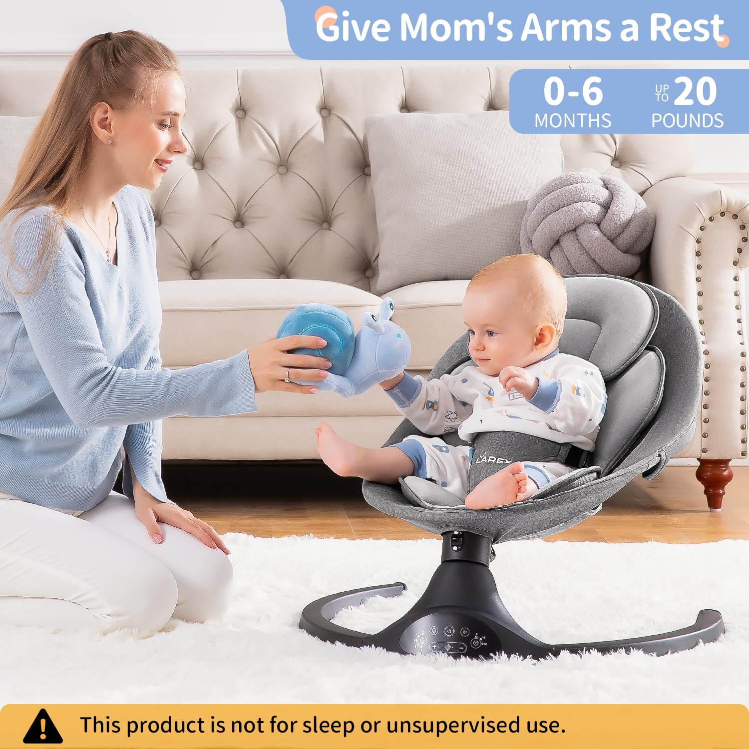 LAREX Baby Swing Infant Swing Electric Toddler Baby Rocker Portable for Newborn Boy Girl, 5 Sway Speeds with Remote Control, 10 Preset Melodies and Bluetooth, 0-6 Months Max 20 Lbs (Black)