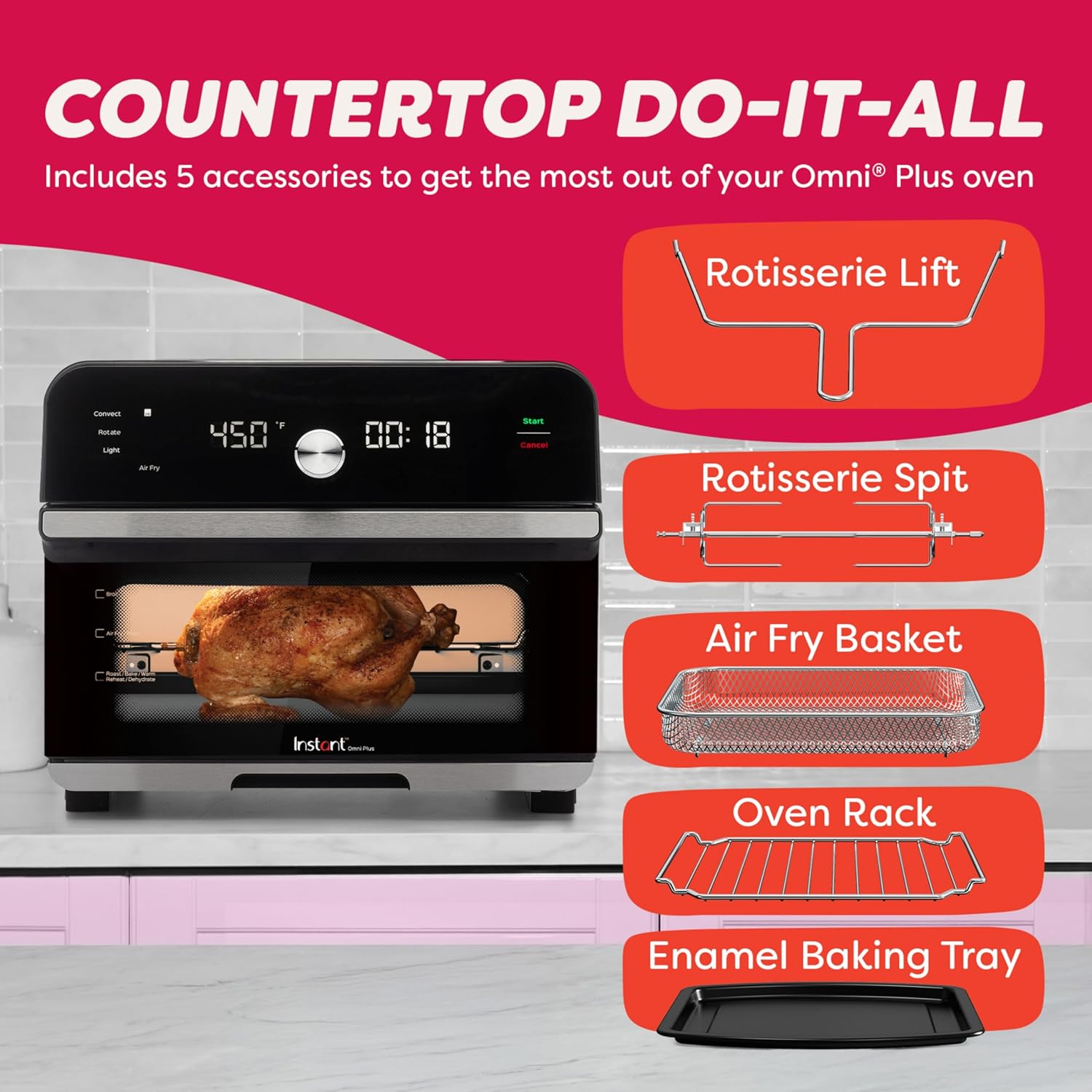 Instant Pot Omni Plus 19QT/18L Toaster Oven Air Fryer, 10-in-1 Functions, Fits 12' Pizza, Crisp, Broil, Bake, Roast, Toast, Warm, Convection, 100+ In-App Recipes, from the Makers of Instant Pot, Black