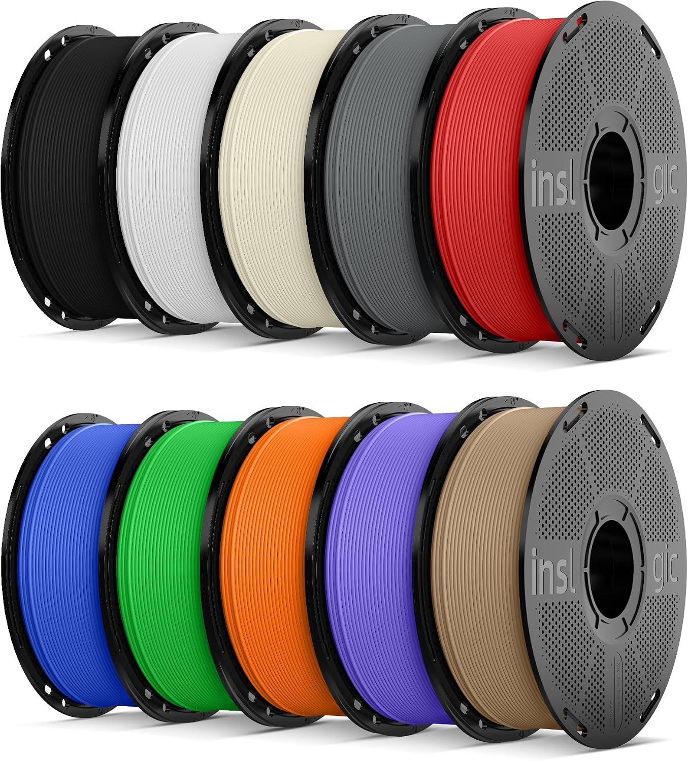 Inslogic Matte PLA Filament 1.75mm 3D Printer Filament, Fine Matte Texture & High Precision, 2.2lbs x 10 Spools Fit Most FDM 3D Printers, 10 Colors, 10kg Total, 10×1kg