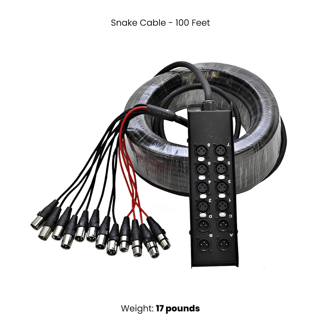 Seismic Audio Speakers 8 Channel Low Profile XLR Send Sub Snake Cable, XLR Splitter Cable, 100 Feet