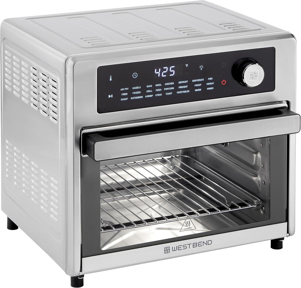 West Bend XL Air Fryer Oven 26-Quart with Digital Controls Easy-View Door and 24 Cooking Presets, Includes Nine Accessories, 1700-Watts, Metallic