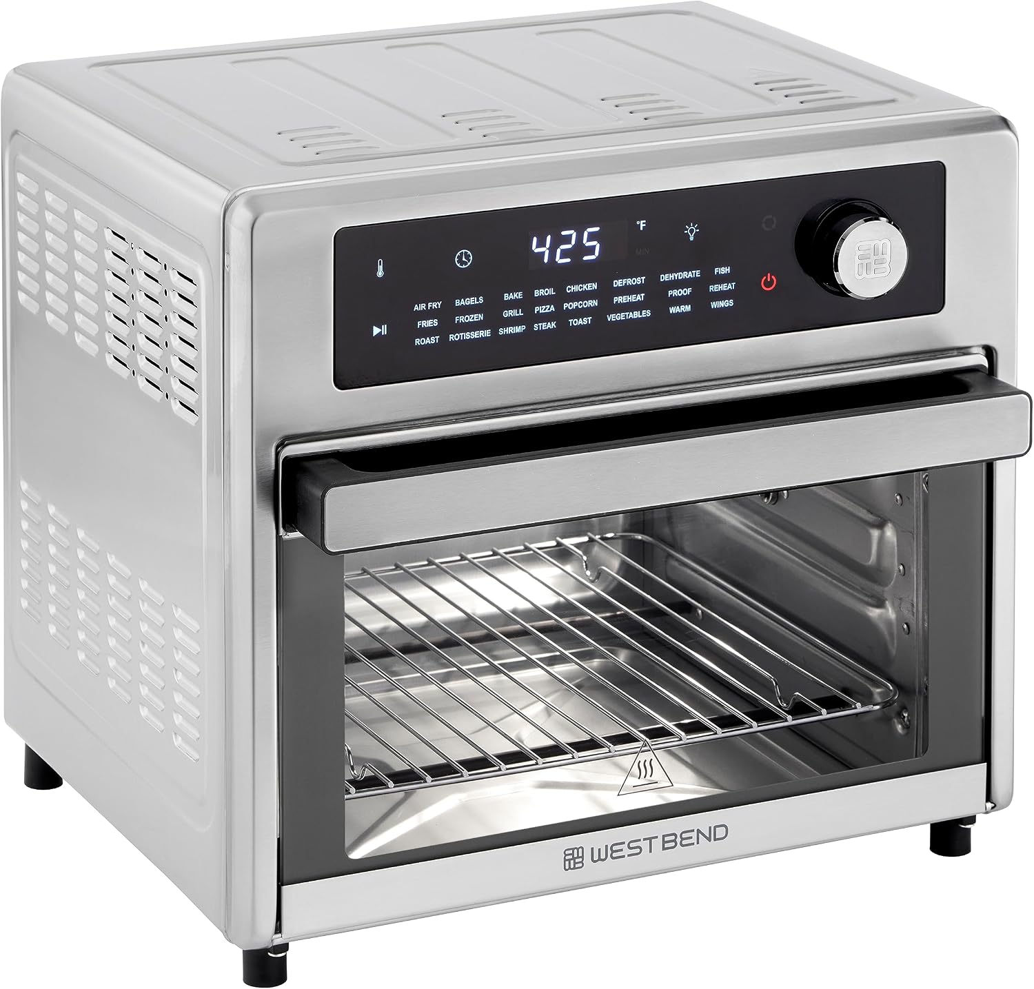 West Bend XL Air Fryer Oven 26-Quart with Digital Controls Easy-View Door and 24 Cooking Presets, Includes Nine Accessories, 1700-Watts, Metallic