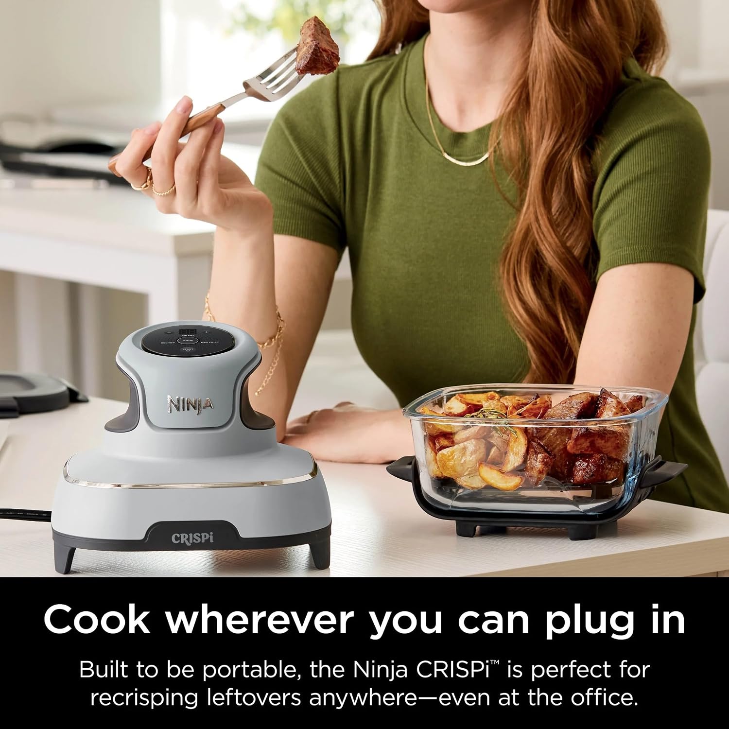 Ninja FN100WH Crispi Air Fryer, Microwave, Freezer & Dishwasher Safe, Non Toxic Glass Portable Cooking System, 4 QT & 5 Cup Glass Containers with Storage Lids, Easy Meals, White (Renewed)