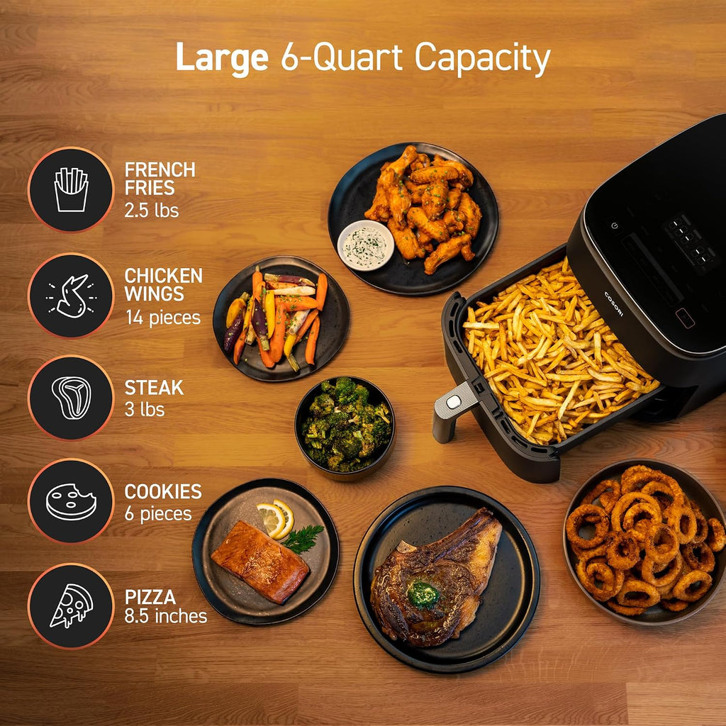 COSORI Air Fryer TurboBlaze 6.0-Quart Compact Airfryer that Roast, Bake, Proof, 9 Functions & Air Fryer Liners, 100 PCS Square Disposable Paper Liners, Non-Stick Silicone Oil Coating