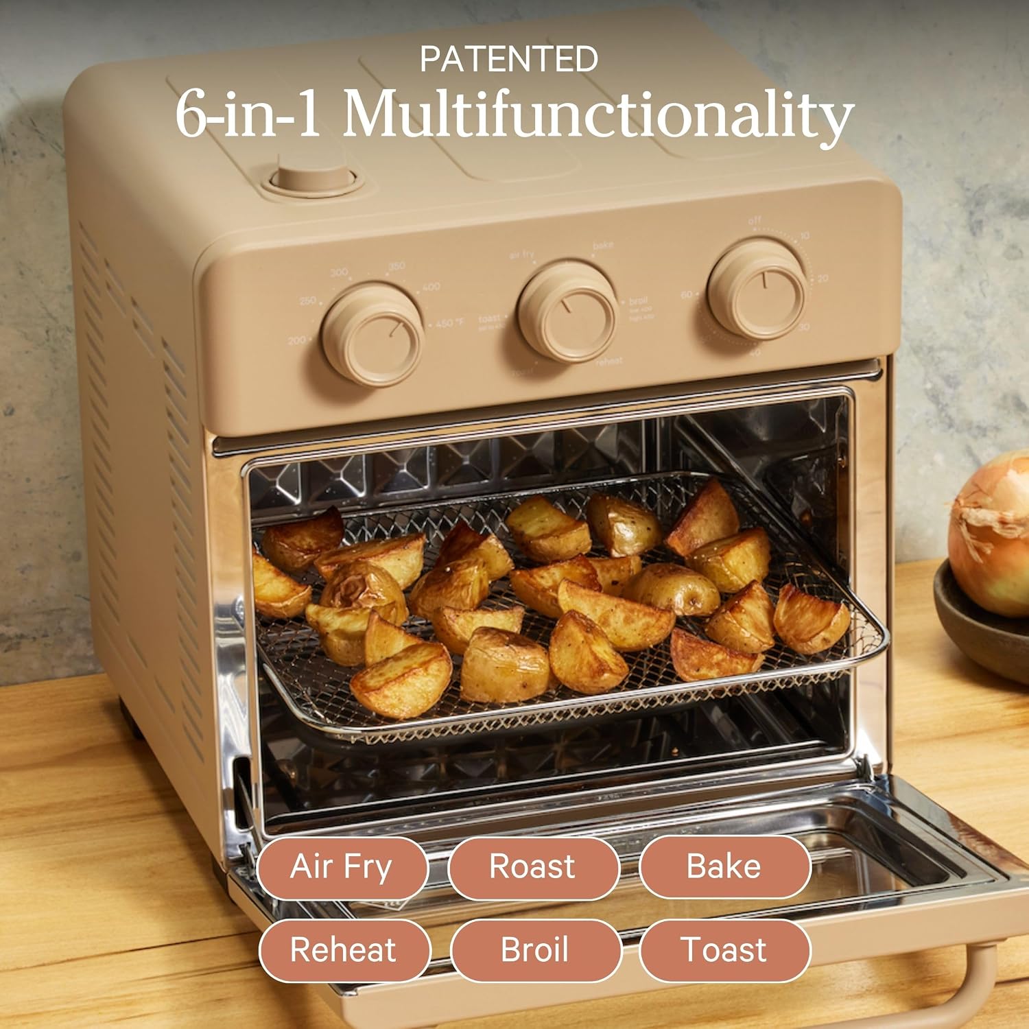 Our Place Wonder Oven & Essentials Kit | 6-in-1 Air Fryer Toaster Oven with Steam Infusion | Countertop Convection Oven Combo with Extra Bake Pan & Air Fryer Basket | Non-toxic, PFAS-Free Duo | Steam