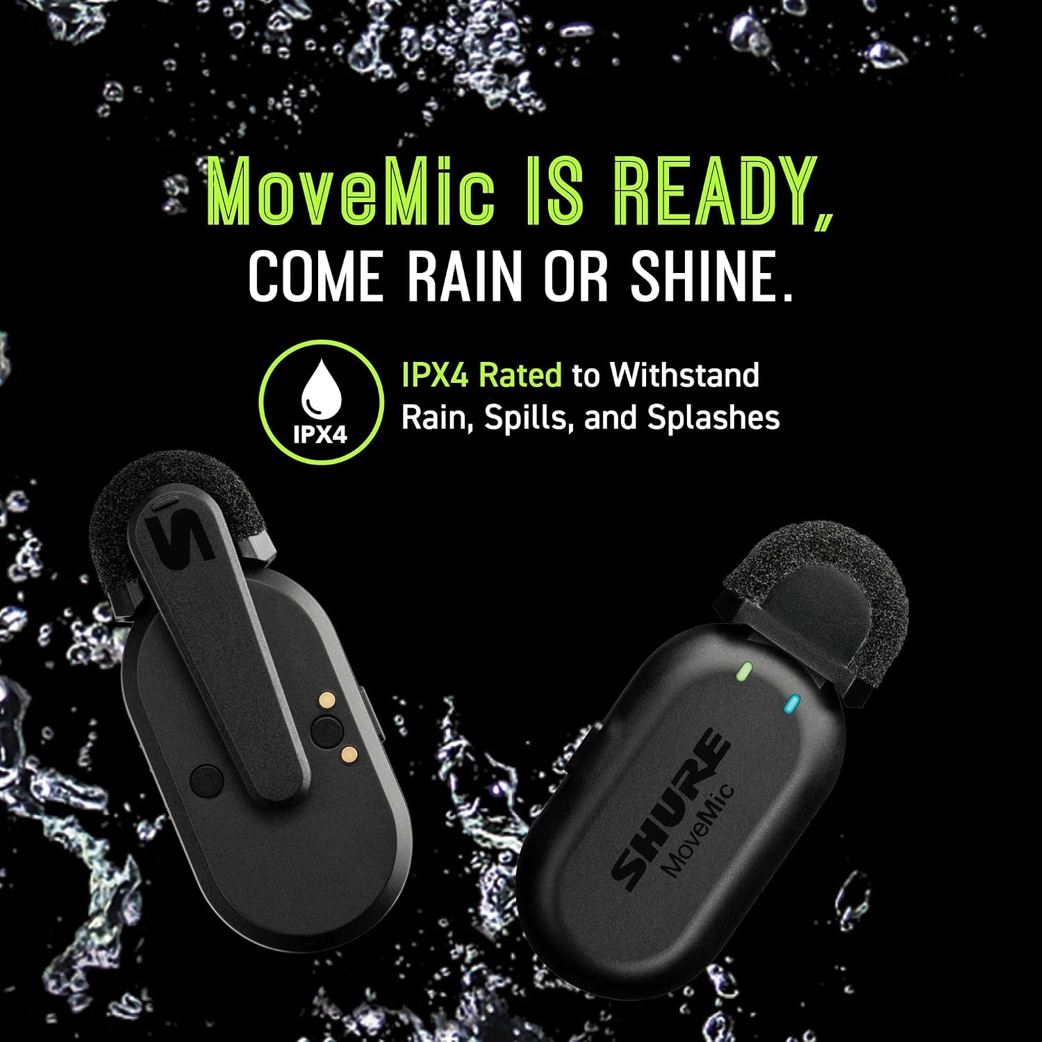 Shure MoveMic One - Pro Direct to Phone Wireless Lavalier Microphone for iPhone & Android, Bluetooth Mini Mic, 24 Hours Charge, Quick Set Up, IPX4, Compact & Portable Clip Lav (MV-ONE-Z7)
