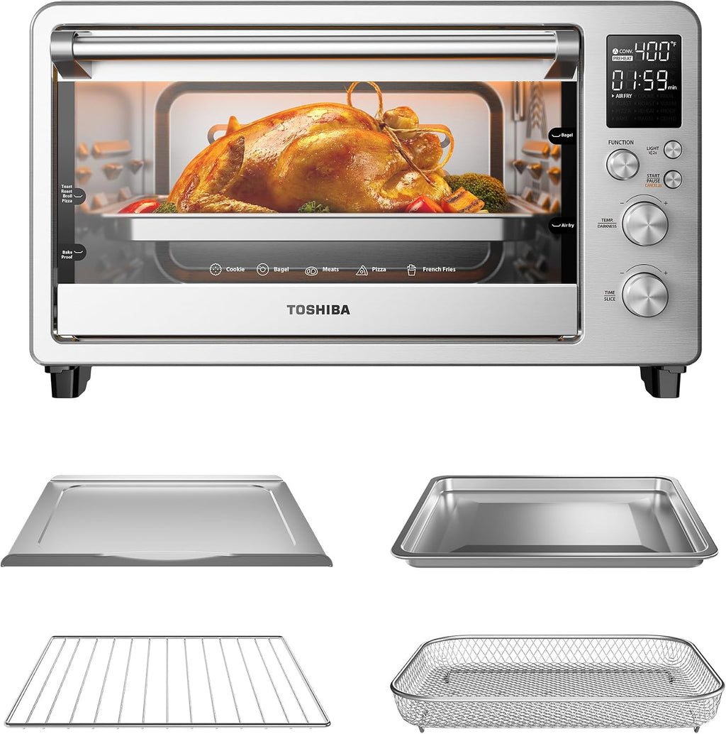 TOSHIBA ChefFry Air Fryer Toaster Oven Combo with Toast, Bake, Broil, Pizza & Dehydrate, 26.4-Quart Capacity, Stainless Steel