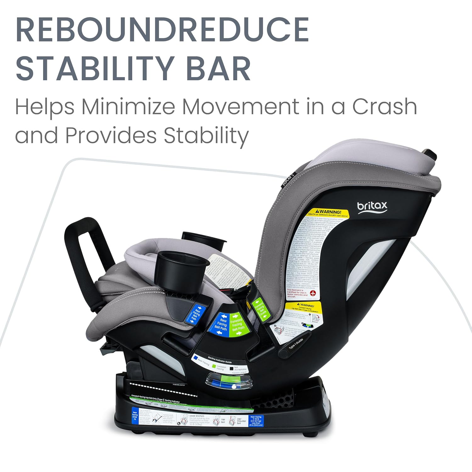 Britax Poplar S Convertible Car Seat, 2-in-1 Car Seat Extended Rear Facing, 17' Slim Car Seat Design with Fast & Easy ClickTight Installation, Anti-Rebound Bar & SafeWash Fabrics — Glacier Graphite