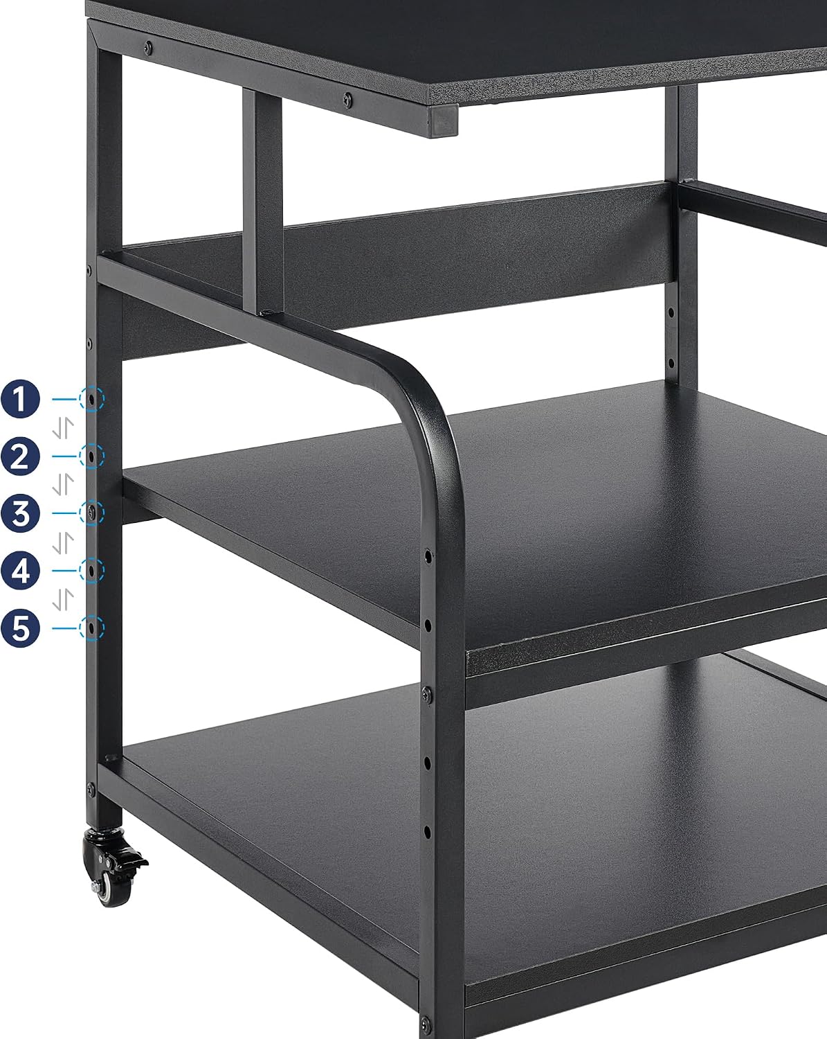 Fannova 25.6' x 23.6' Extra Large Printer Stand Table with Adjustable Storage Shelf, 3 Tier Rolling Printer Cart with Industrial Wheels for Home Office, Black