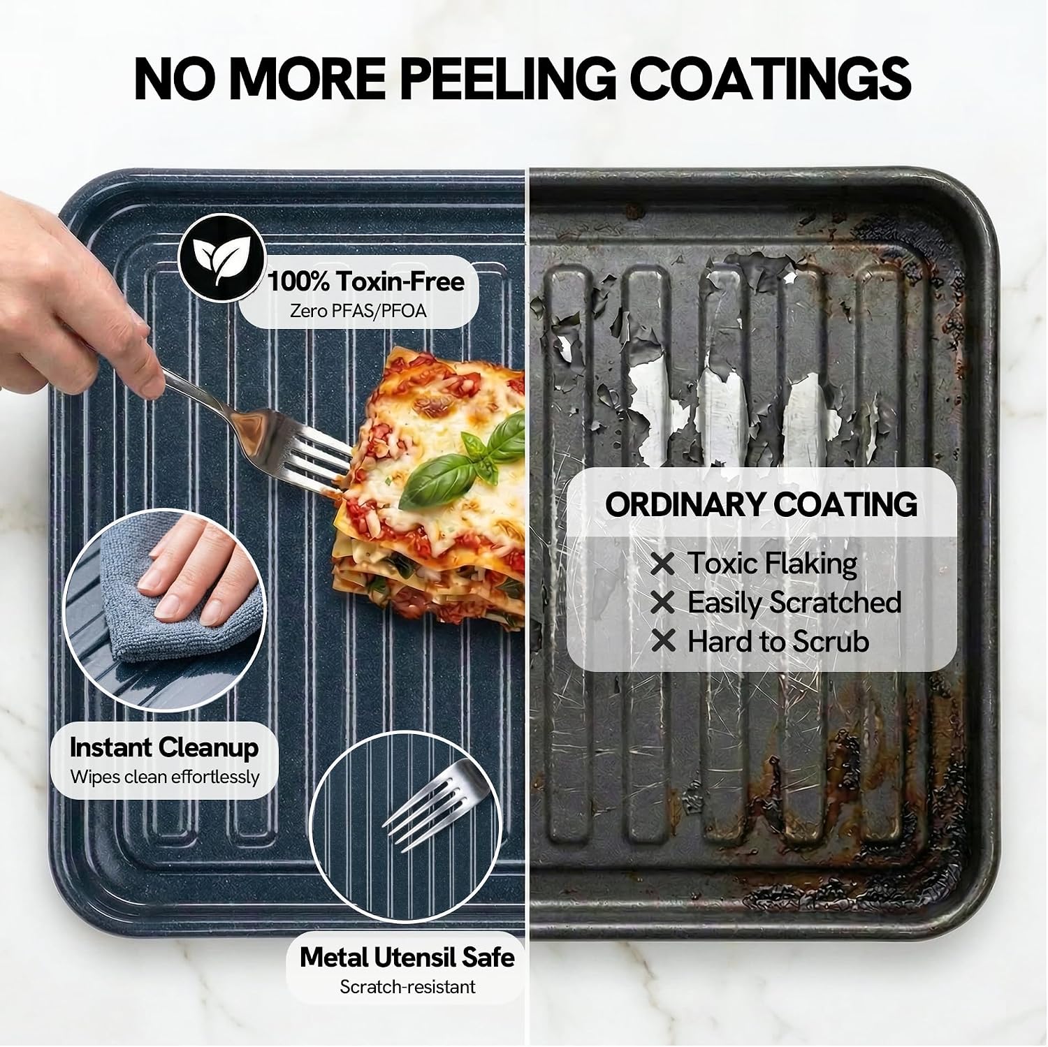 VAL CUCINA Non-Toxic Enamel Interior Air Fryer Toaster Oven Combo, 26.3 QT Countertop Convection Oven 10-in-1, Infrared Heating, Fits 12' Pizza & 6-Slice Toast, Easy Clean Enamel Baking Pan Included