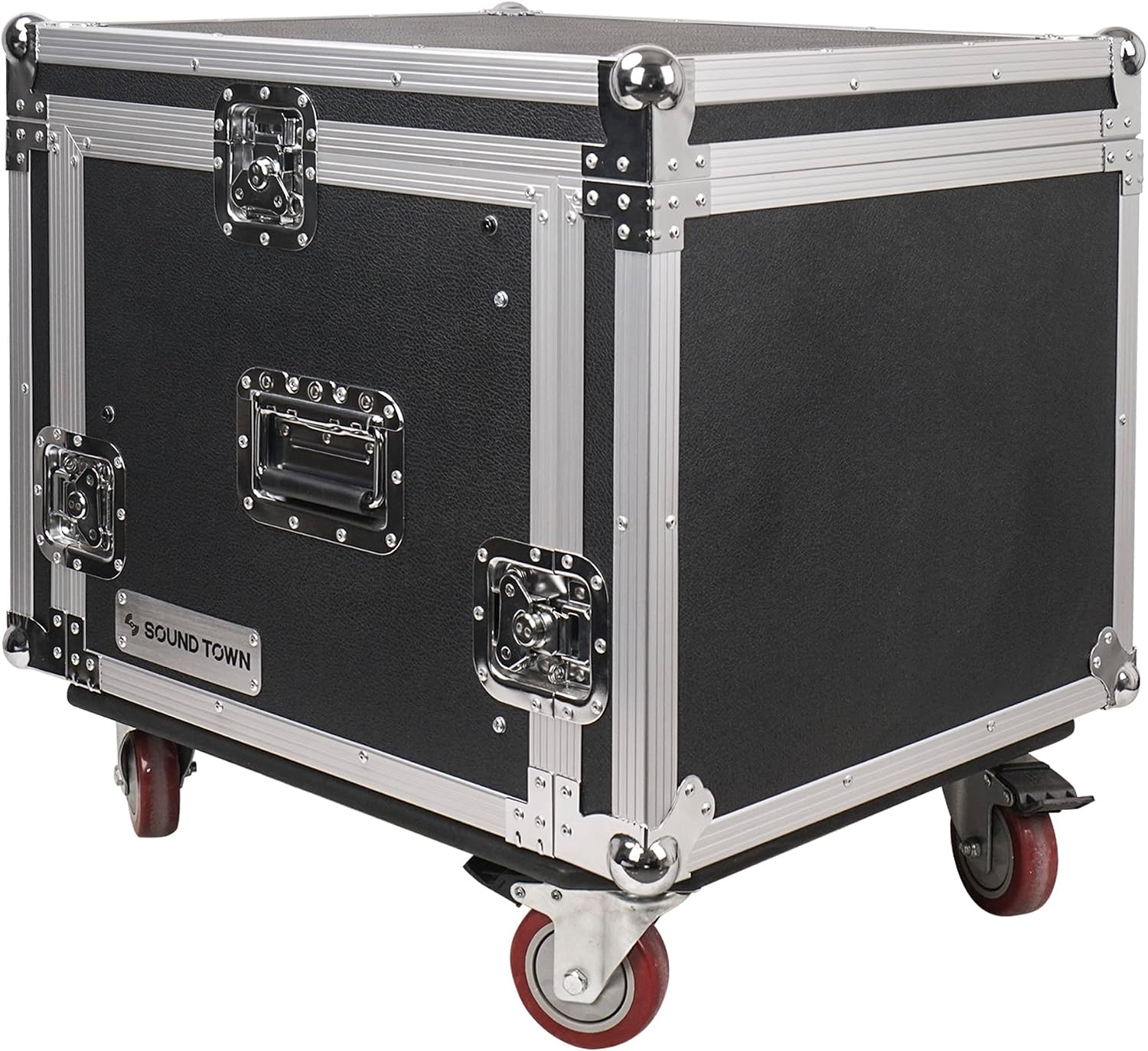 Sound Town Enhanced Thickness 1/2' (12mm) Plywood 8U Audio Rack/Road ATA Case with 11U Slant Mixer Top, 20'' Rackable Depth, Casters, 8 Space Size, Pro Tour Grade (STMR-8UW)