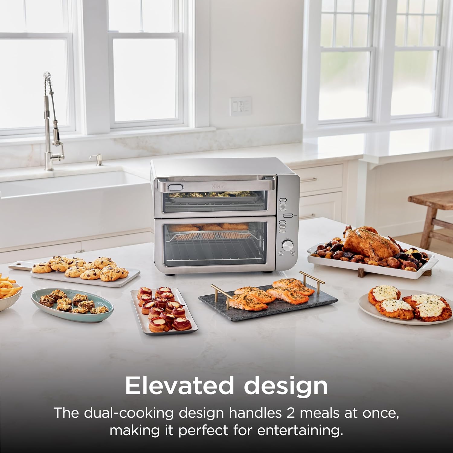 Ninja Air Fryer Toaster Oven Combo | Double Stack XL | 12-in-1 | Fits 4.5 lb Chicken & 6lbs of Wings | Smart Finish Cook 2 Different Meals at Same Time | Countertop Oven | Stainless Steel | DCT601