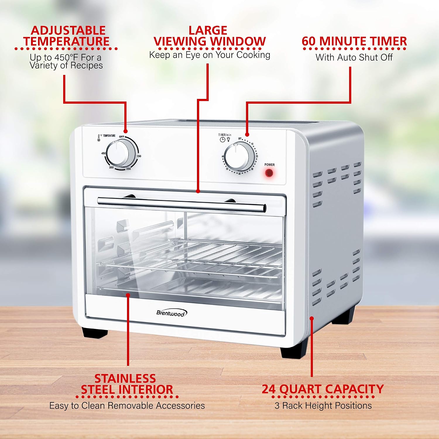 Brentwood AF-2400SI 24-Quart Convection Air Fryer Toaster Oven with 60-Minute Timer, Silver