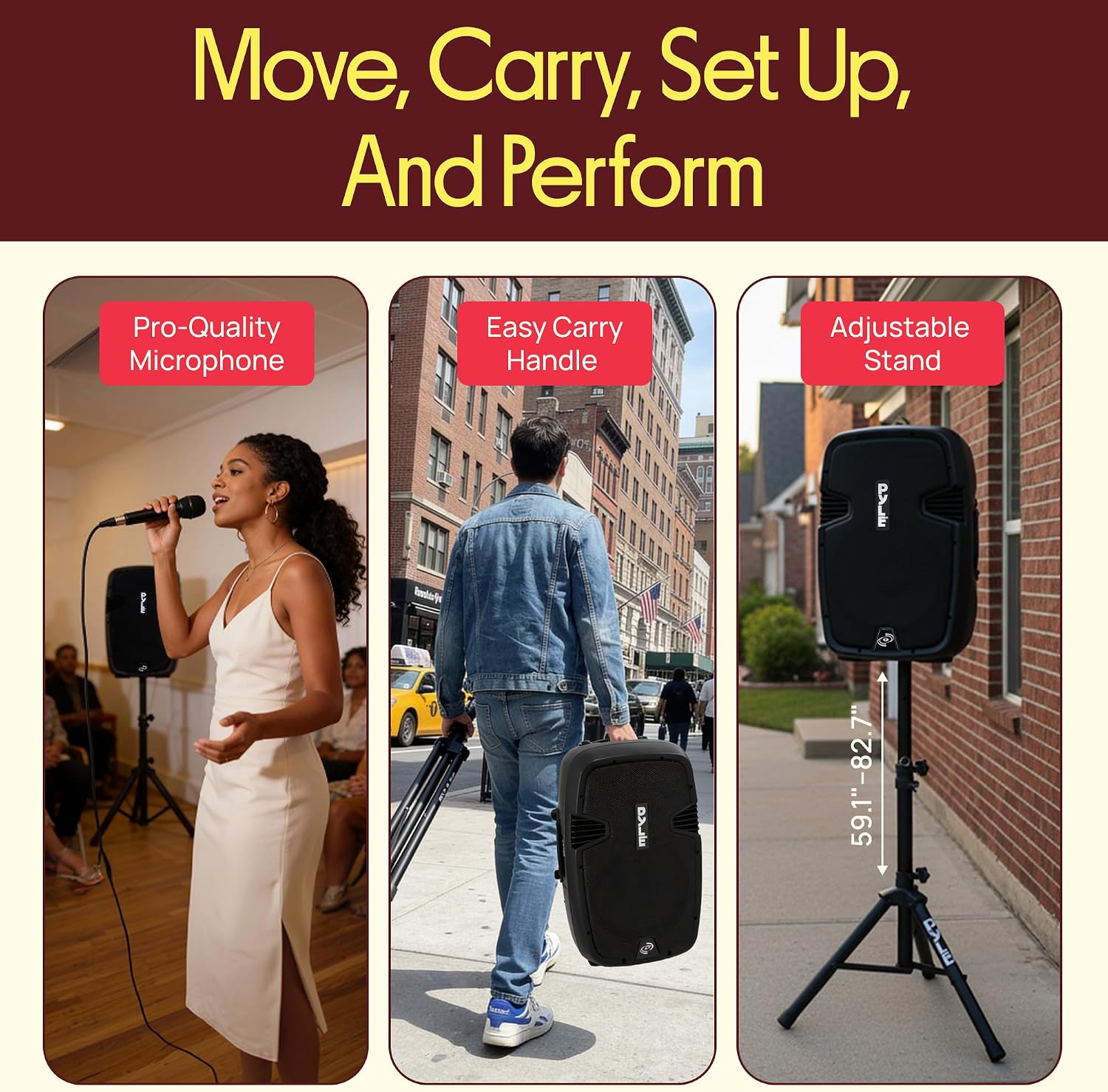 Wireless Portable PA Speaker System - 1800W High Powered Bluetooth Compatible Active + Passive Pair Outdoor Sound Speakers w/ USB SD MP3 AUX - 35mm Mount, 2 Stand, Microphone, Remote - Pyle PPHP1249KT