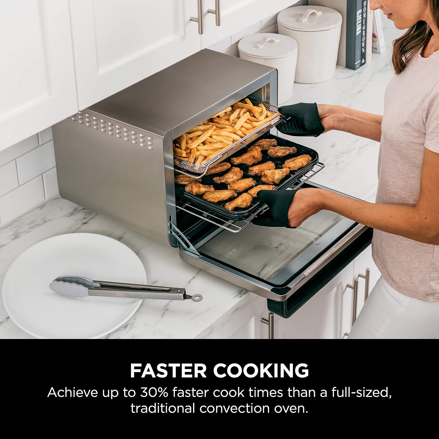 Ninja Air Fryer & Toaster Oven Combo | 10-in-1 Foodi XL Pro Air Fry Countertop Oven | Fit a 5-lb Chicken & Sheet Pan of Vegetables | Bake, Dehydrate, Toast & More |1800 Watts | Stainless Steel | DT201
