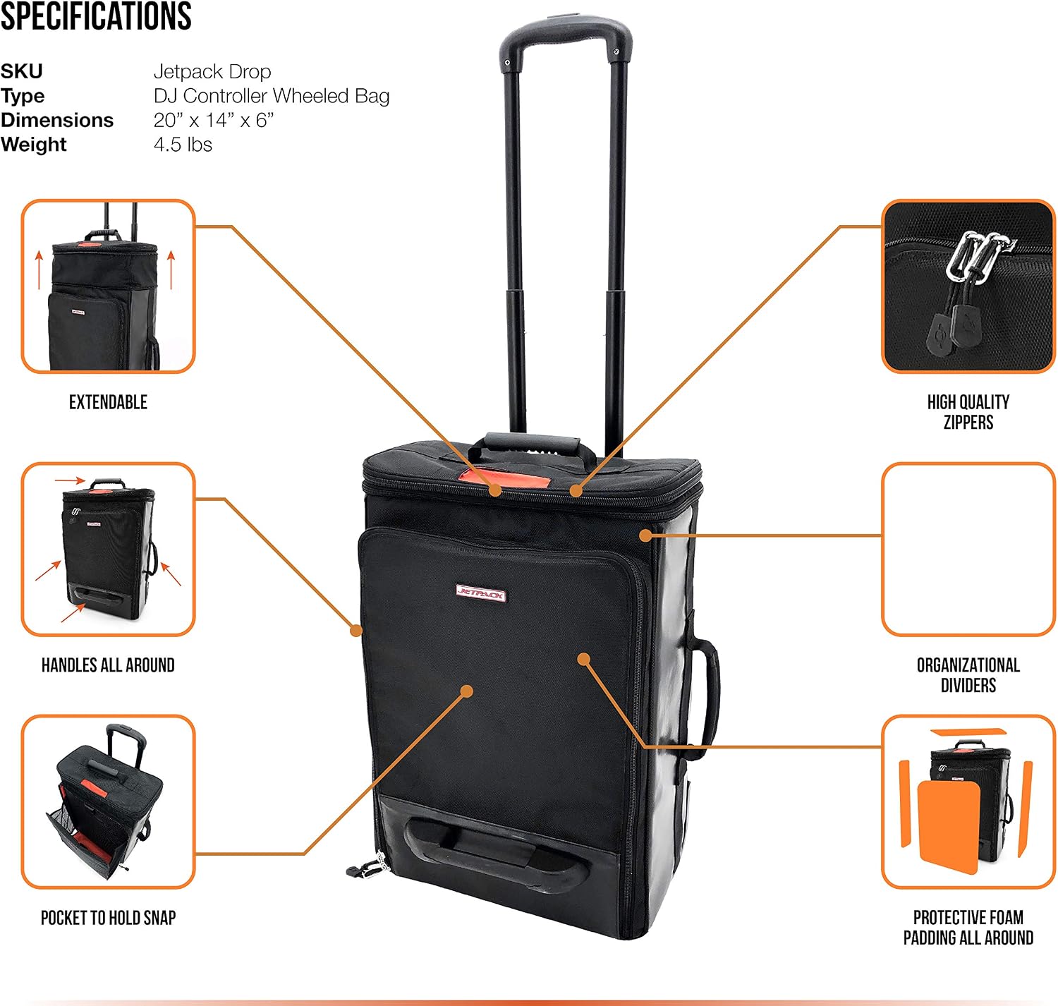 Jetpack Drop System (includes Snap backpack Drop Roller bag) for Mobile, DVS, Non DVS, Club Gig Set up. Perfect for DJ Controllers SB, SR, Mixer S11 72, Audio Gear, Travel & More