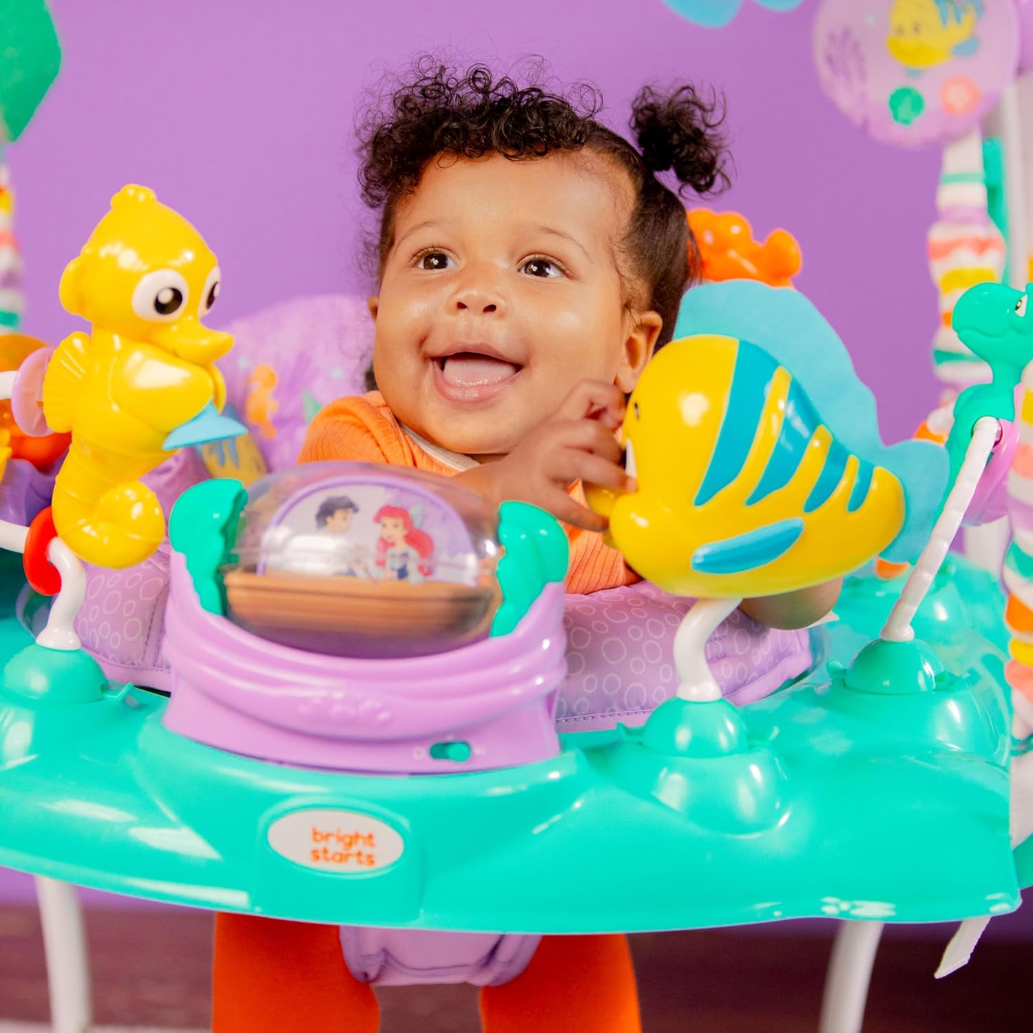 Bright Starts Disney The Little Mermaid Sea of Activities Baby Activity Jumper with Interactive Toys, Lights & Music with Disney Princess Ariel, 6-12 Months (Blue)