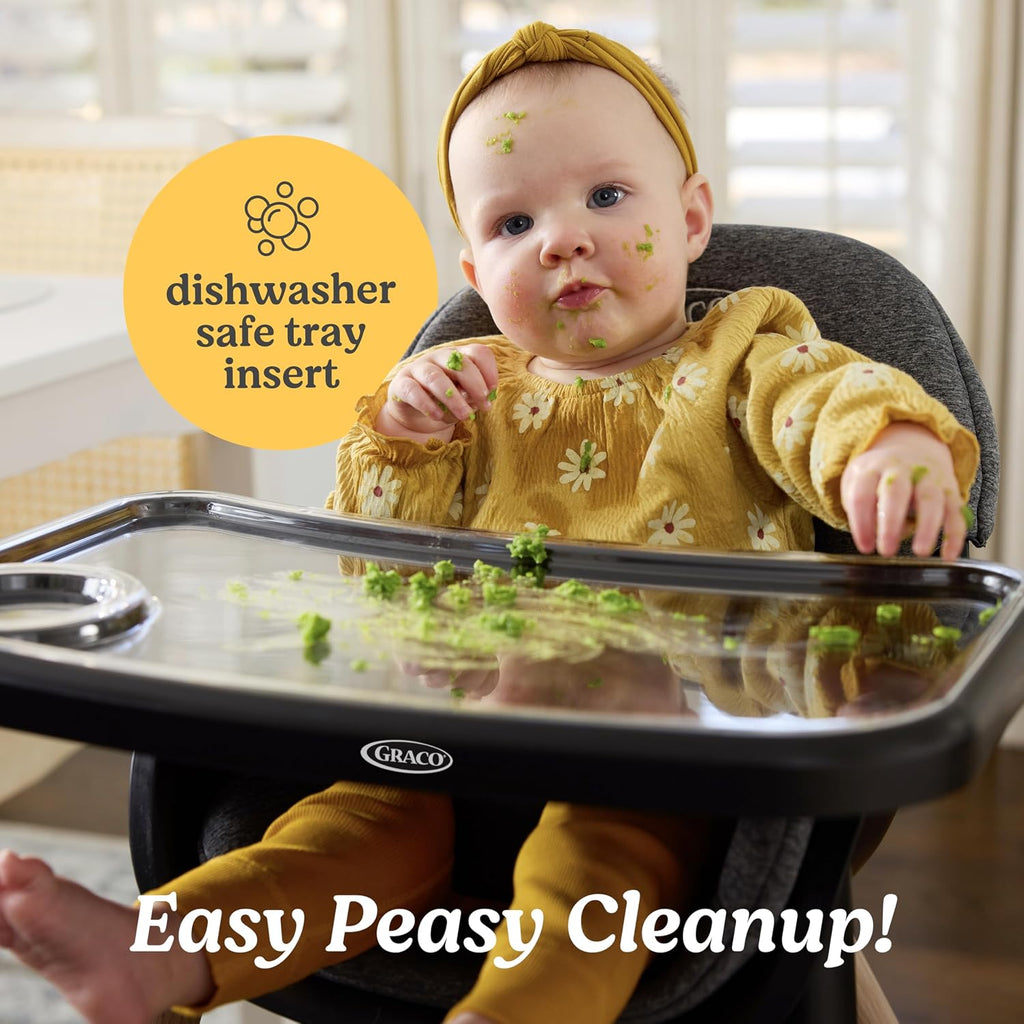 Graco Ready2Dine DLX 4-in-1 Highchair, Portable High Chair with 4 Growing Stages, Foldable Baby High Chair, Toddler Feeding Seat, Youth Stool, and Big Kid Seat, Linden