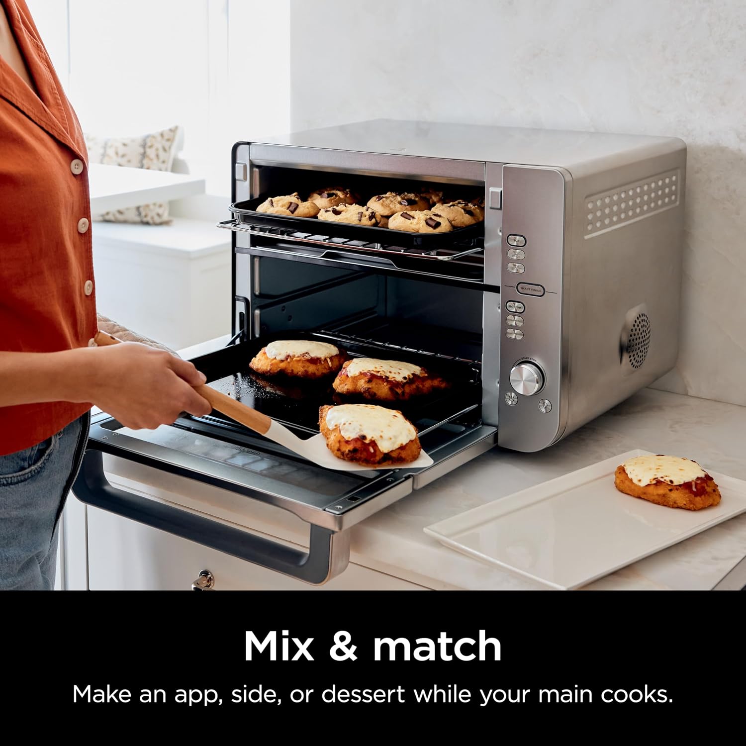 Ninja Double Stack XL Countertop Oven & Air Fryer, 12-in-1, Flexdoor, FlavorSeal, SMART FINISH with DualZone Technology, Countertop Oven, Air Fryer, Bake, Broil, Reheat, Pizza, Stainless Steel, DCT601 (Renewed)