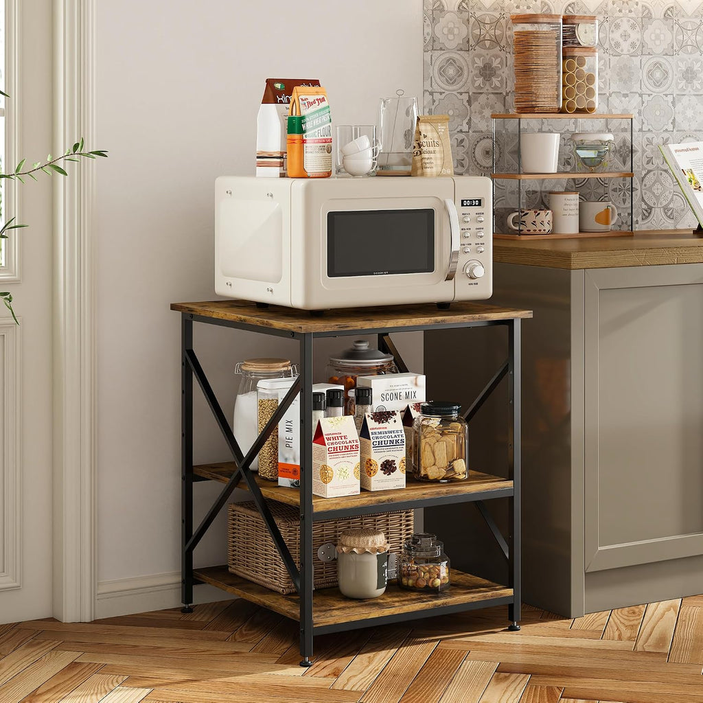 Warmiehomy 24'x24'x30' Large Printer Stand with Storage, 3 Tier Rolling Printer Cart Table, Mini Fridge Stand with Wheels, Use for 3D Laser Printer Home Office, Rustic Brown