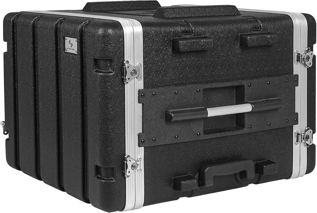 Sound Town Lightweight 8U PA DJ Rack/Road Case with 7U Rack Space, ABS Construction, 19' Depth, Retractable Handle, Wheels and Heavy-Duty Latches (STRC-A8UT)