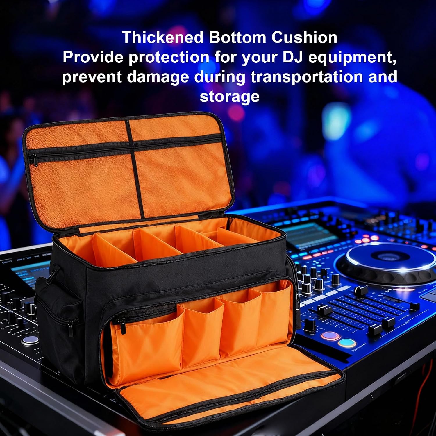 FOSA DJ Cable Bag, Large Capacity Multiple Pockets DJ Gig Bag with 6 Detachable Dividers, for Music Gear Accessories Equipment Mixer Turntable
