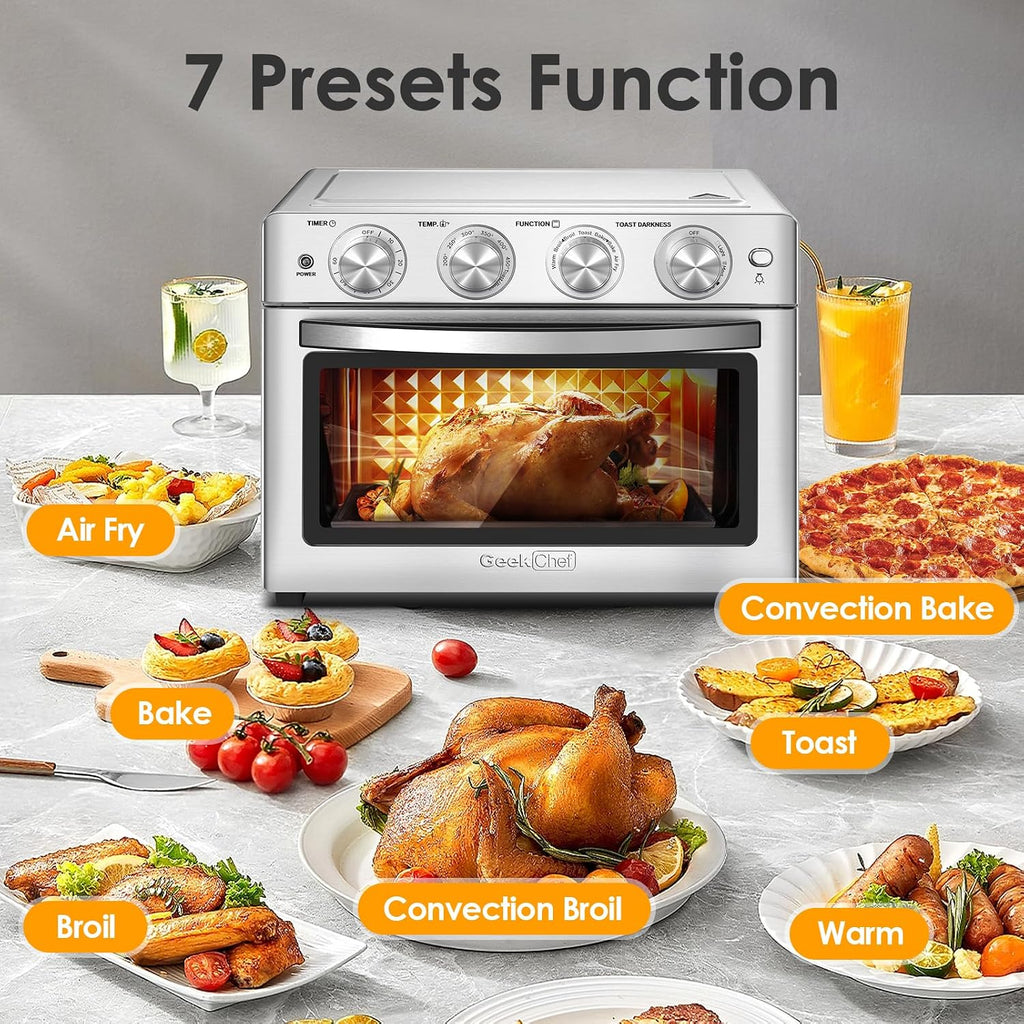 Exra Large Air Fyer Toster Oven Combo, Big Air Fryer, Toast Oven with Bake, Roast, Pizza, Easy to Use & Clean, 6 Slice Toast, Stainless Steel