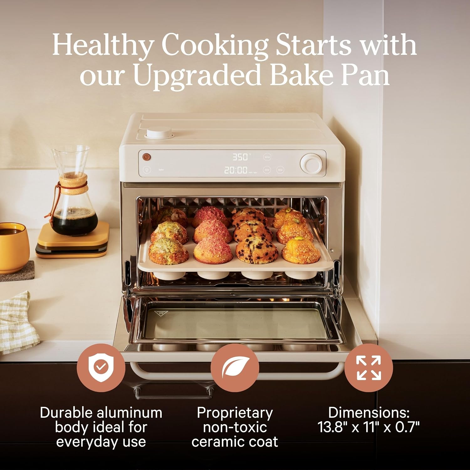 Our Place Wonder Oven & Essentials Kit | 6-in-1 Air Fryer Toaster Oven with Steam Infusion | Countertop Convection Oven Combo with Extra Bake Pan & Air Fryer Basket | Non-toxic, PFAS-Free Duo | Steam