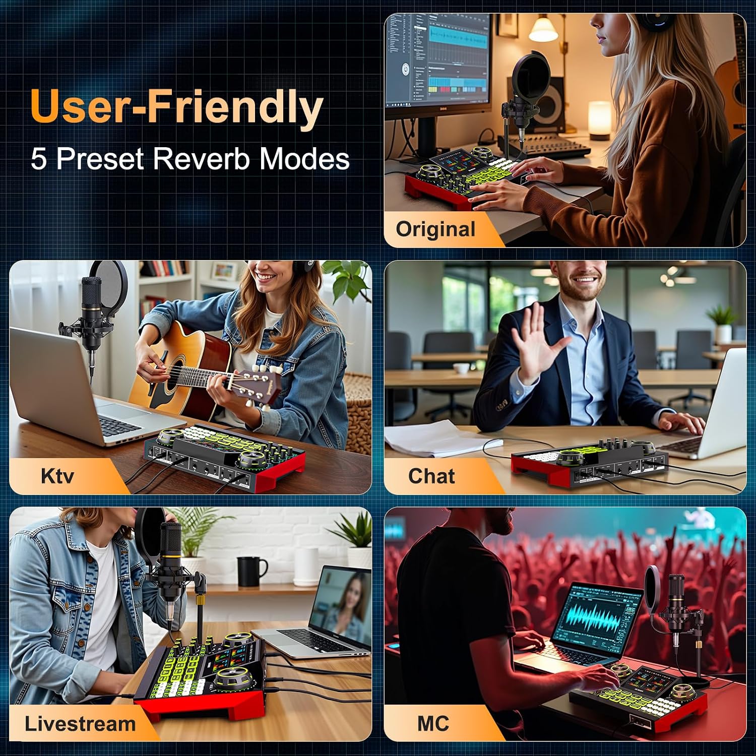 podcast equipment bundle, Live Sound Card with Audio Interface, All-in-One Audio Mixer with Voice Changer, Condenser Microphone for Live Streaming, Singing, Gaming, and Content Creation.