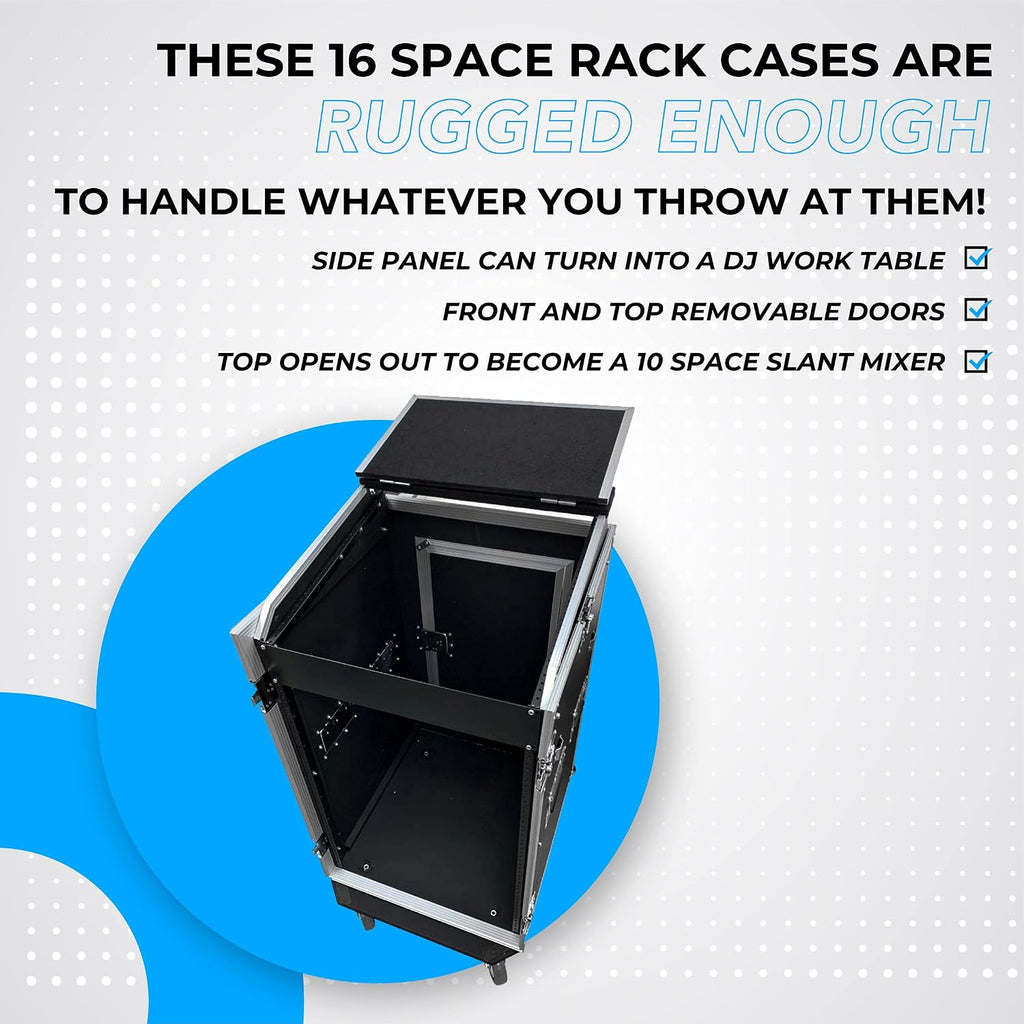 Seismic Audio Speakers 16 Space Rack Case with 10 Space Slant Mixer Top and DJ Work Table, PA/DJ Pro Audio Road Case