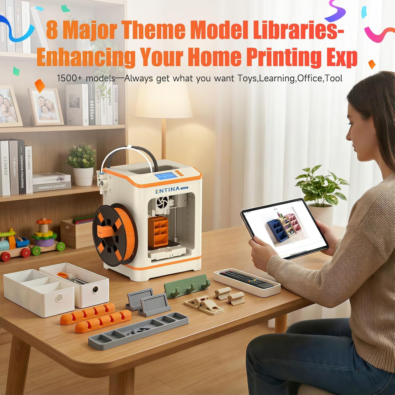 Entina Tina2C Mini 3D Printer for Kids & Beginners – Fully Assembled, Ready in 8 Minutes, App & WiFi Control, 1500+ Models, 20+ DIY Modules, Auto Leveling, High Precision for Home & STEM Learning