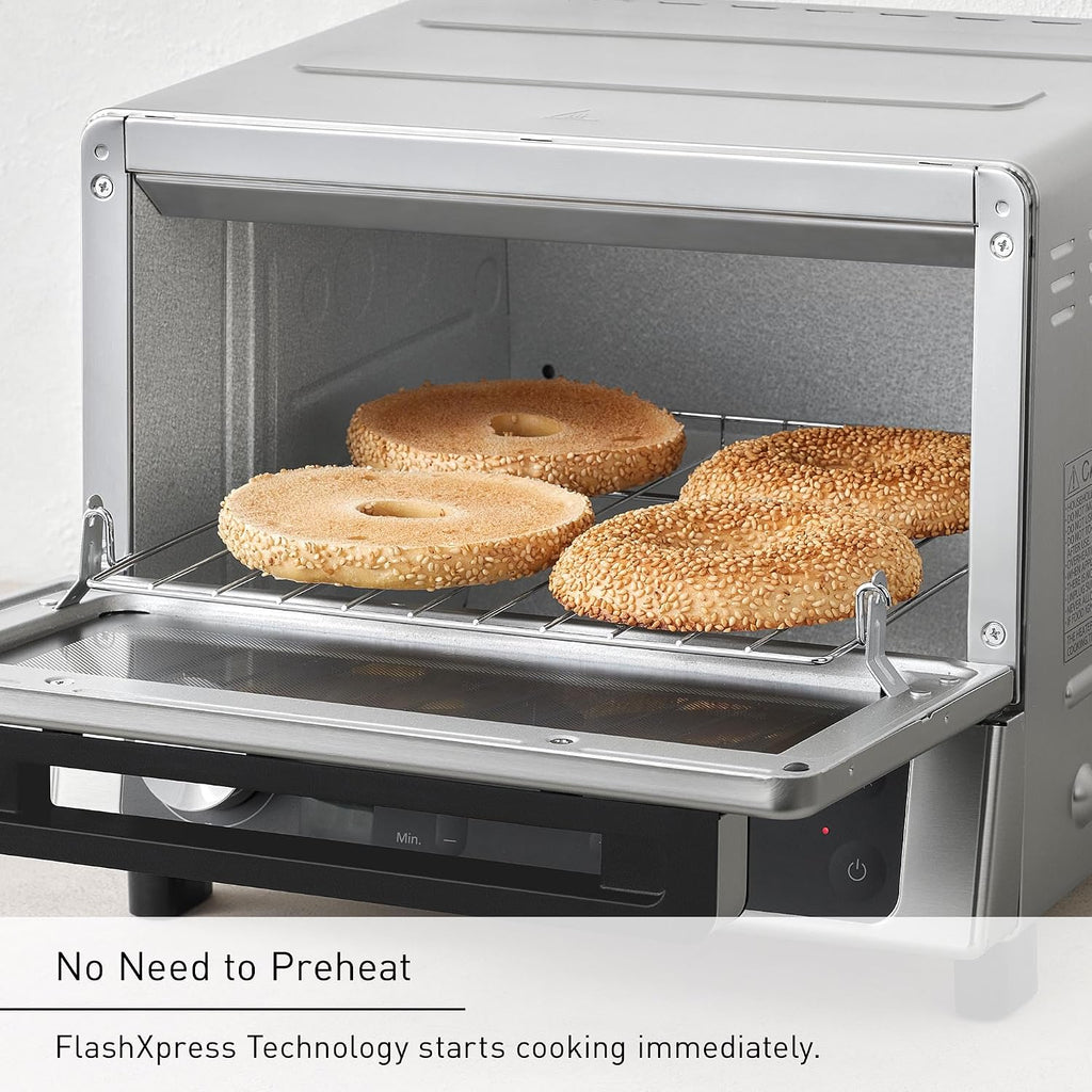 Panasonic FlashXpress Toaster Oven Countertop, Compact 4 Slice Toaster Oven w/Double Infrared Heating, PFAS-free, 6 Auto Cook Options & Precise Temperature Control, 1300W - NB-G200P (Stainless Steel)