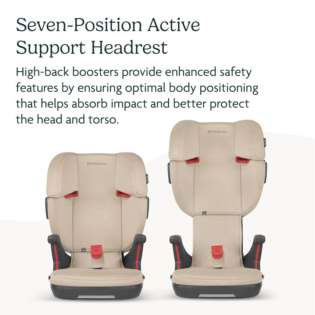 UPPAbaby Alta V2 High Back Booster Seat/Seven-Position, Active Support Headrest for Growing Children/SecureFit Integrated Belt Guide + Positioner/Cup Holder Included/Greyson (Grey Mélange)
