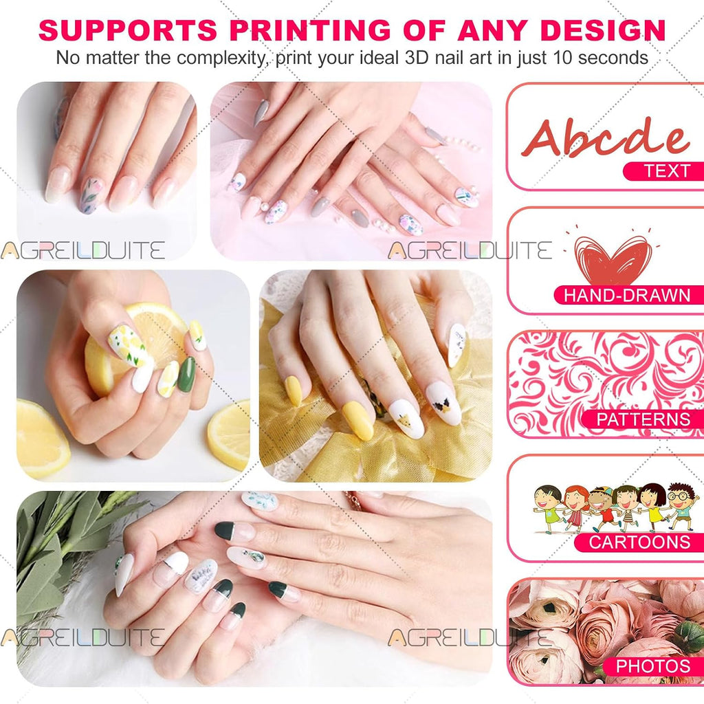 Nail Printer Nail Art Machine, Portable 3D Digital Printer for Nail Art, DIY Nail Printer Control Through Mobile App with Design Gallery,10s Fast Printing, for Beauty & Personal Care