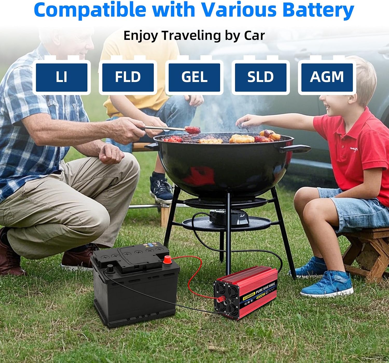 SUNWHEEL 4000W Pure Sine Wave Inverter, Solar Off-Grid Inverter, 12V DC to 110V 120V AC for RV、Microwave、Truck、Refrigerator、Freezer、TV、Air Conditioner with 4 AC outlets and LCD Display
