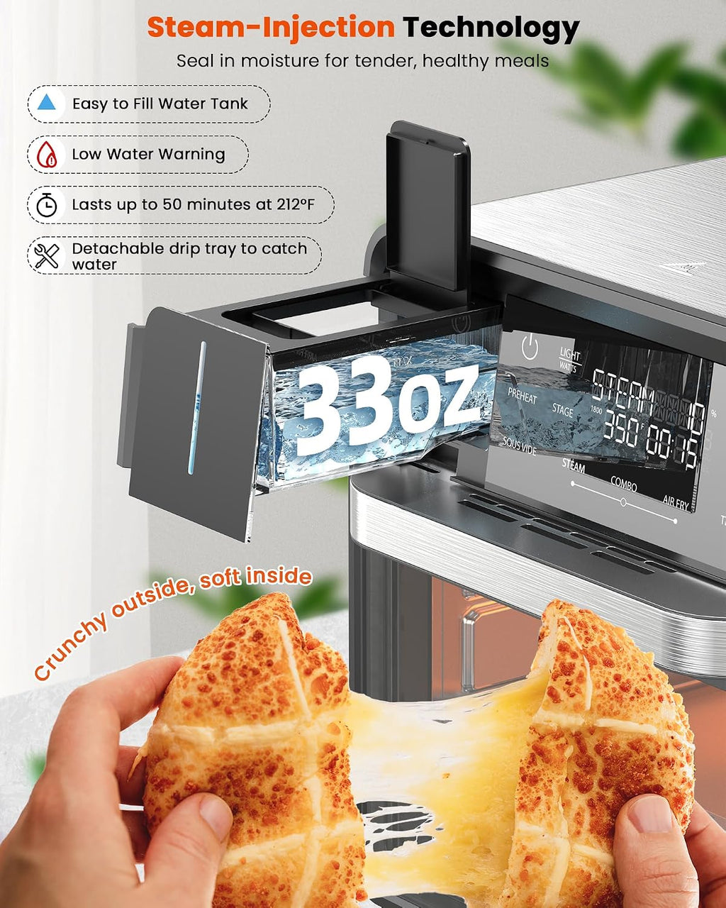 Nuwave Combi Steam Oven, Non-Toxic Stainless Steel Multi-Cooker with Air Fry, Sous Vide, Toast & More, 50-450°F Precision, 120 Presets, Moisture Control, Programmable, Easy to Clean, 16 quarts