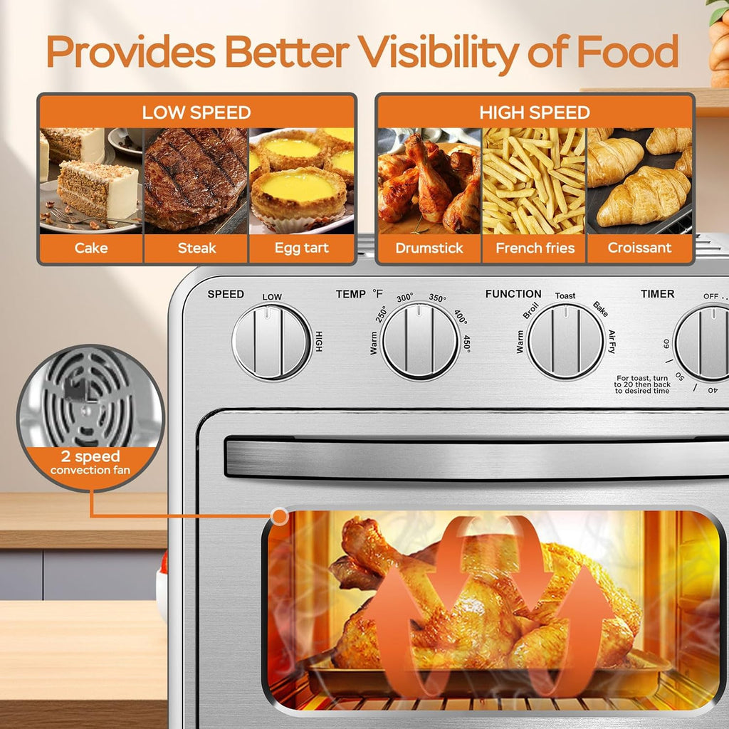 Geek Chef Air Fryer Toaster Oven Combo, 16QT 5-in-1 Toaster Ovens Countertop, Convection AirFryer with Bake, Air fryer & Toaster, Broil and Warm Functions, Stainless Steel Easy Oven for Wonder Meals