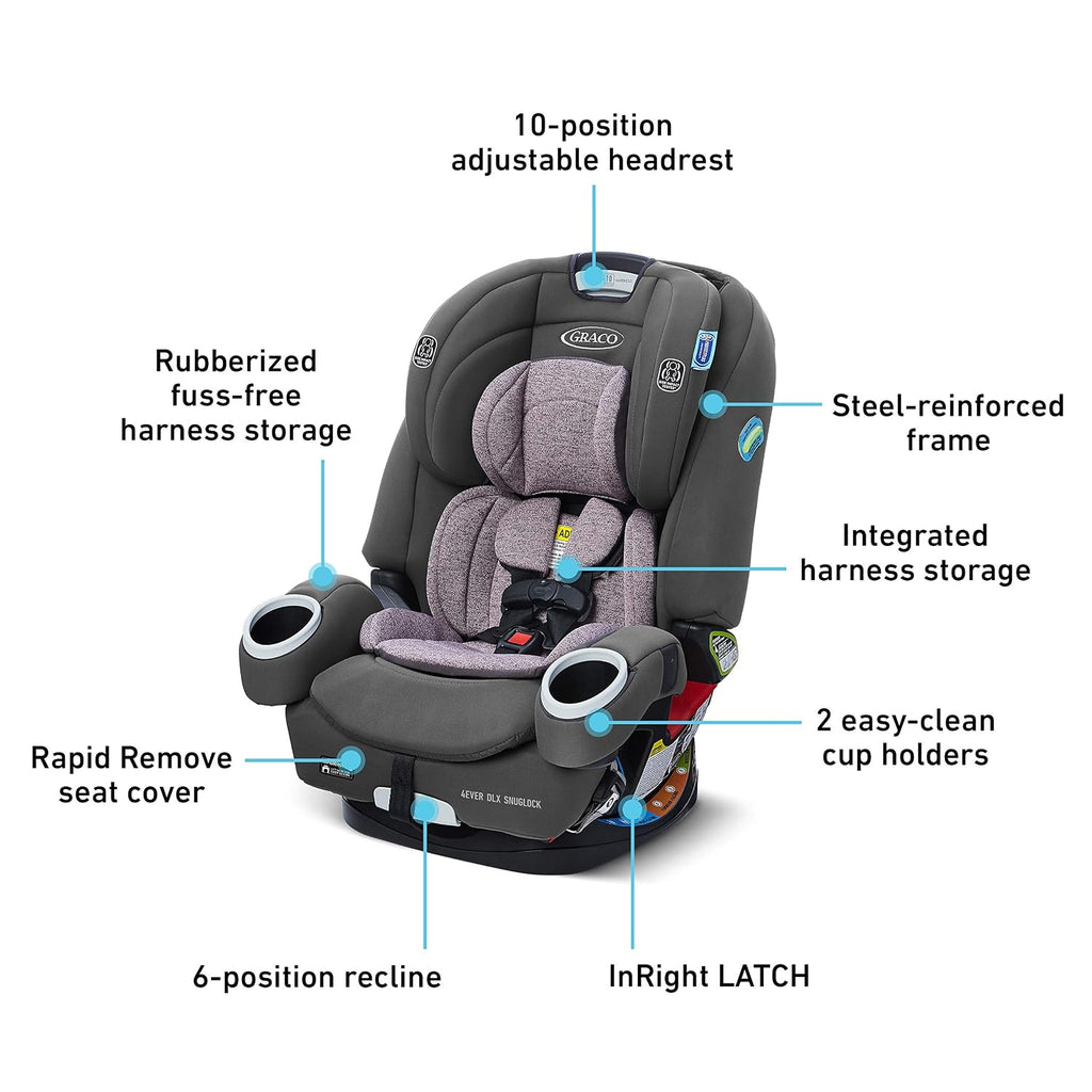 Graco 4Ever DLX SnugLock 4 in 1 Car Seat | Infant to Toddler Car Seat, with 10 Years of Use | Featuring Easy-Install SnugLock Technology, Leila , 21x19x24.5 Inch (Pack of 1)