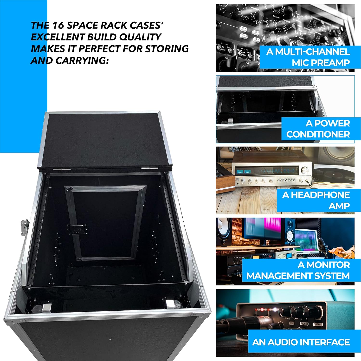 Seismic Audio Speakers 16 Space Rack Case with 10 Space Slant Mixer Top and DJ Work Table, PA/DJ Pro Audio Road Case