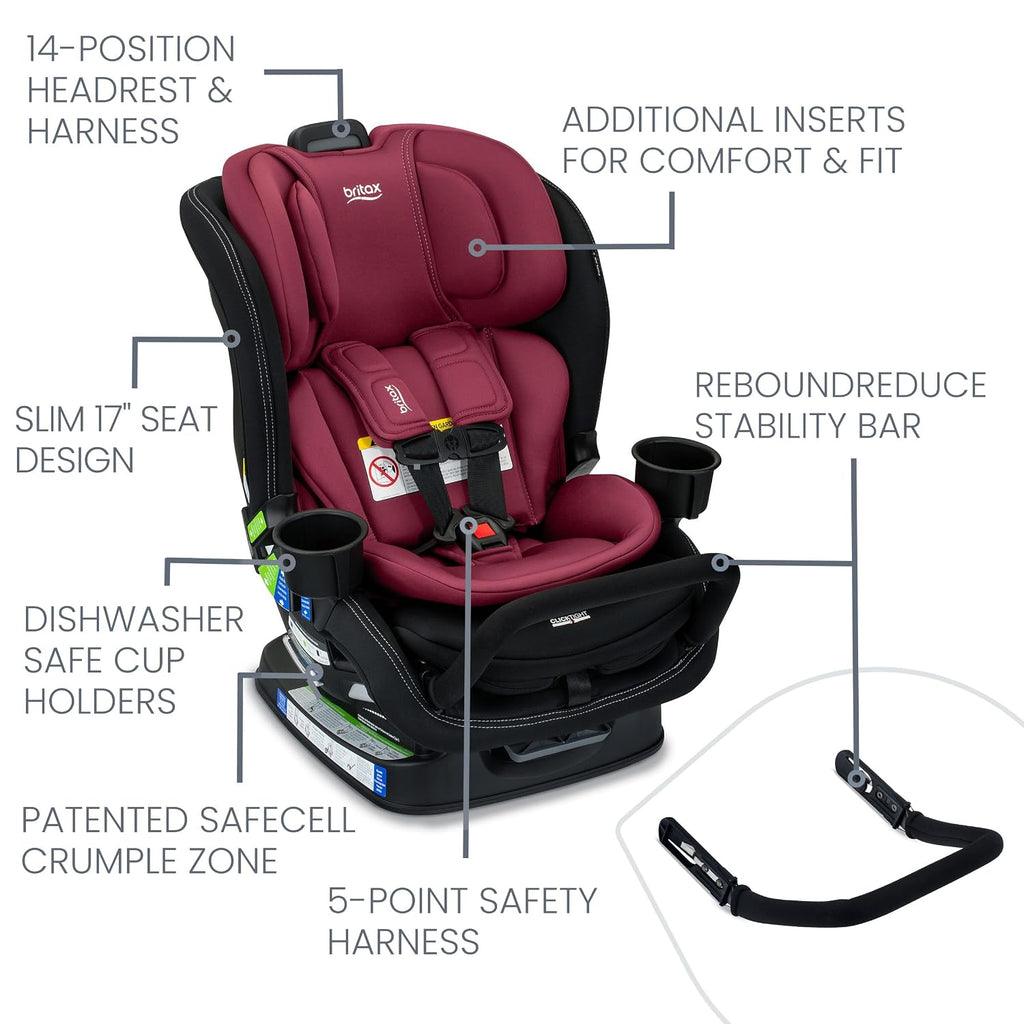 Britax Poplar S Convertible Car Seat, 2-in-1 Car Seat Extended Rear Facing, 17' Slim Car Seat Design with Fast & Easy ClickTight Installation, Anti-Rebound Bar & SafeWash Fabrics — Ruby Onyx