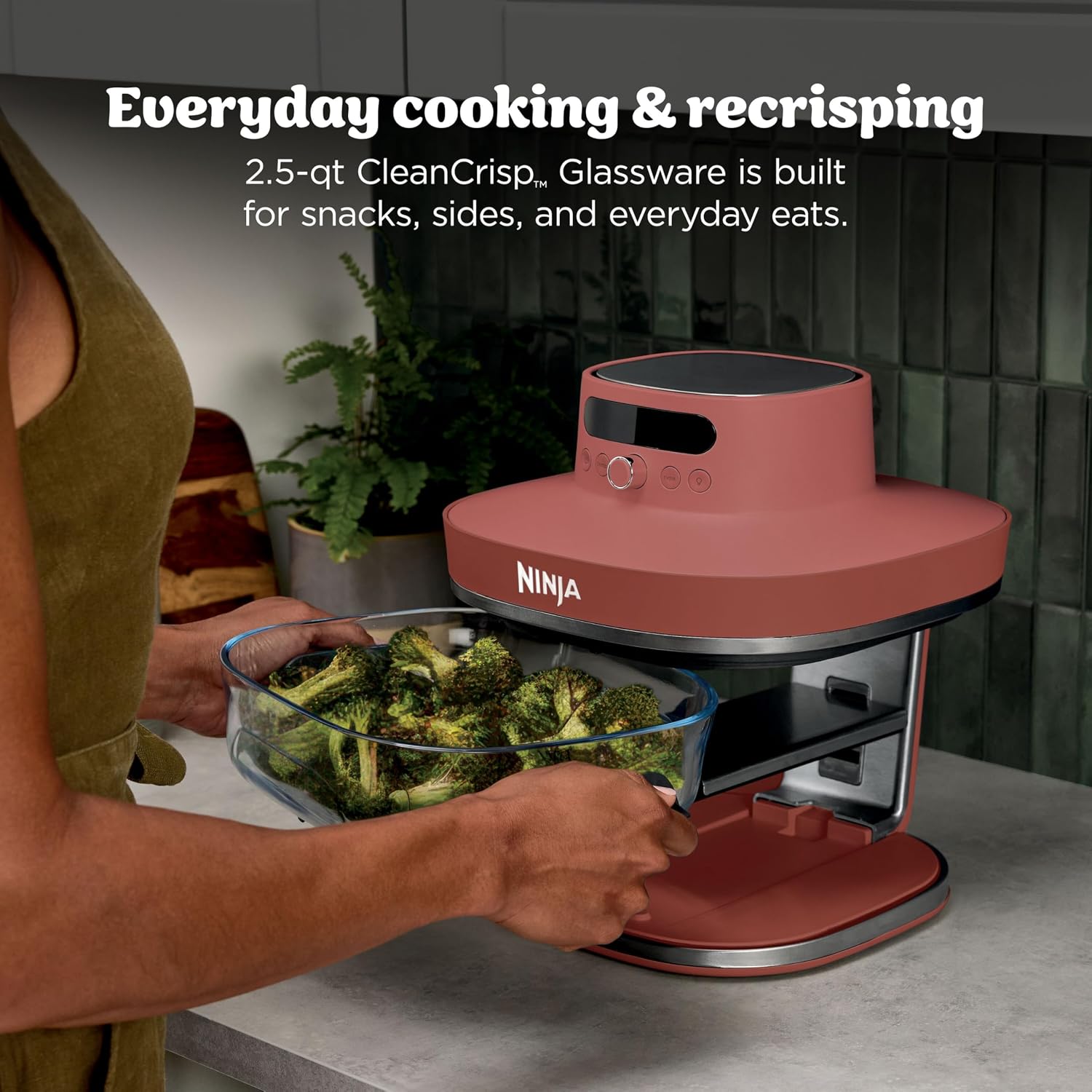 Ninja Crispi Pro 6-in-1 Glass Air Fryer | 450°F, Nontoxic, 6qt & 2.5qt Containers & Lids | Microwave, Freezer, Dishwasher Safe | Max Crisp, Air Fry, Bake, Roast, Recrisp, Dehydrate | Amber, AS101OR